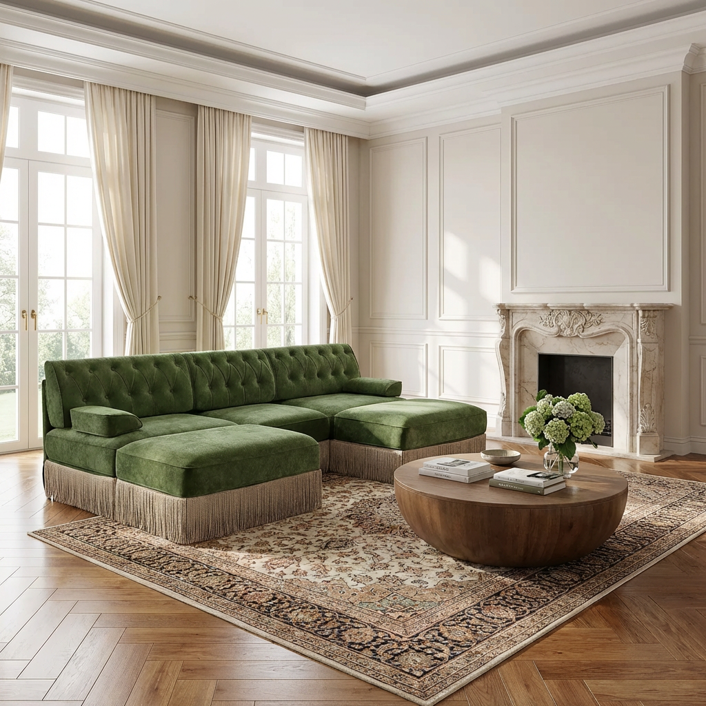 Austin 106" Tufted Velvet Modular 3-Seater U-Shaped Sectional Sofa with 2 Ottomans