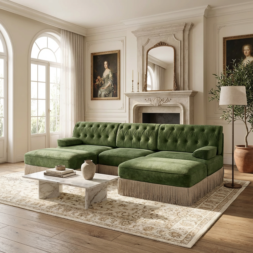 Austin 106" Tufted Velvet Modular 3-Seater U-Shaped Sectional Sofa with 2 Ottomans