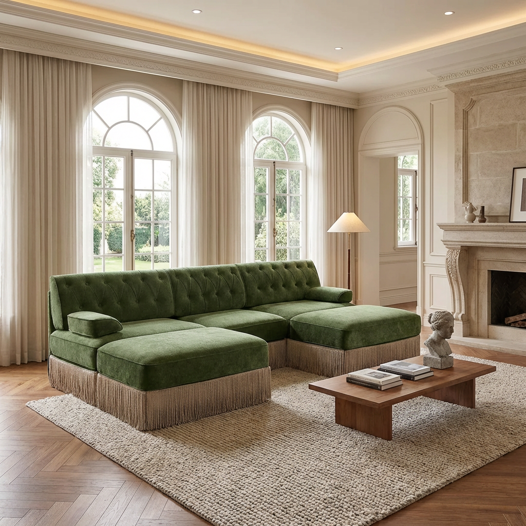 Austin 106" Tufted Velvet Modular 3-Seater U-Shaped Sectional Sofa with 2 Ottomans