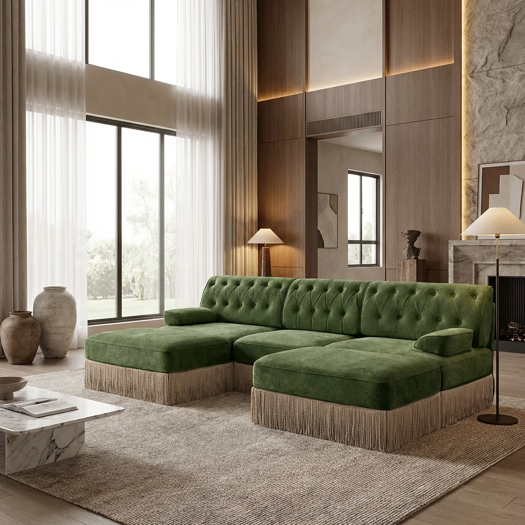 Austin 106" Tufted Velvet Modular 3-Seater U-Shaped Sectional Sofa with 2 Ottomans