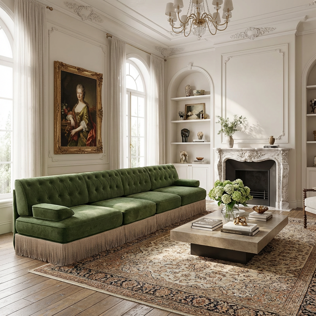 Austin 136" Tufted Velvet 4-Seater Modular Sofa with Fringe Skirt Base