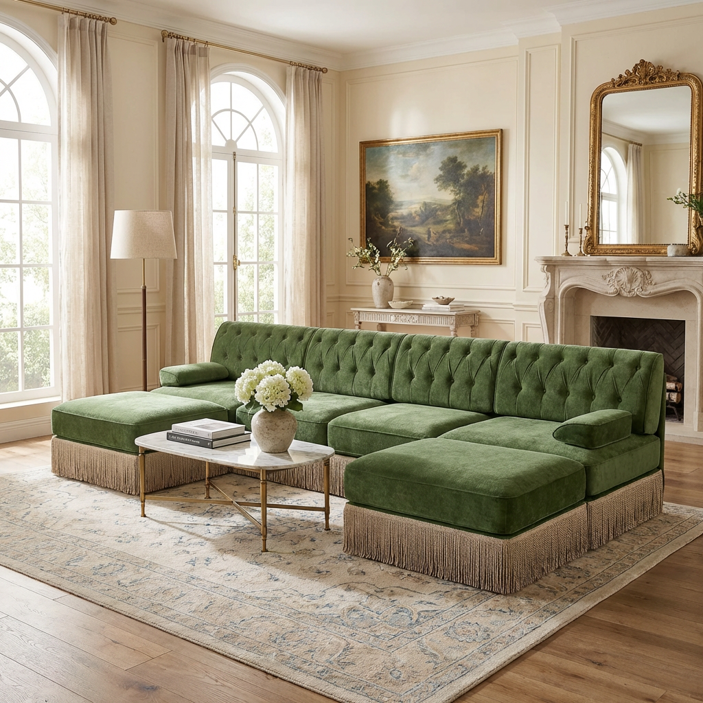 Austin 136" Tufted Velvet 4-Seater Modular U-Shaped Sectional Sofa with 2 Ottomans