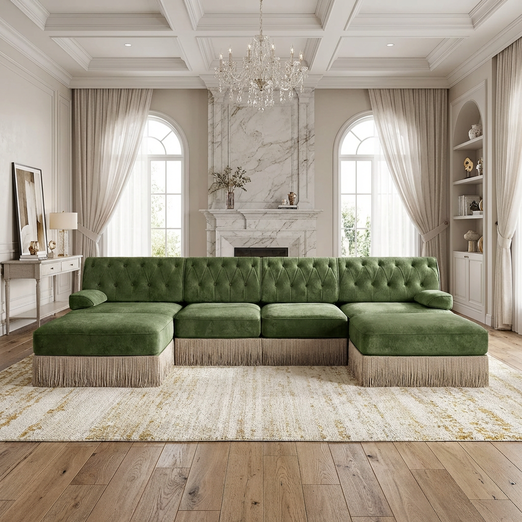 Austin 136" Tufted Velvet 4-Seater Modular U-Shaped Sectional Sofa with 2 Ottomans