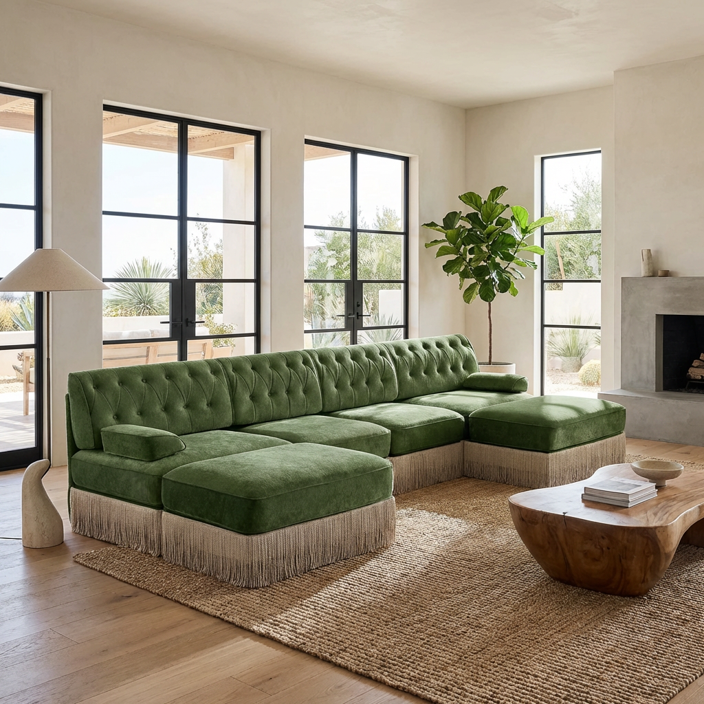 Austin 136" Tufted Velvet 4-Seater Modular U-Shaped Sectional Sofa with 2 Ottomans