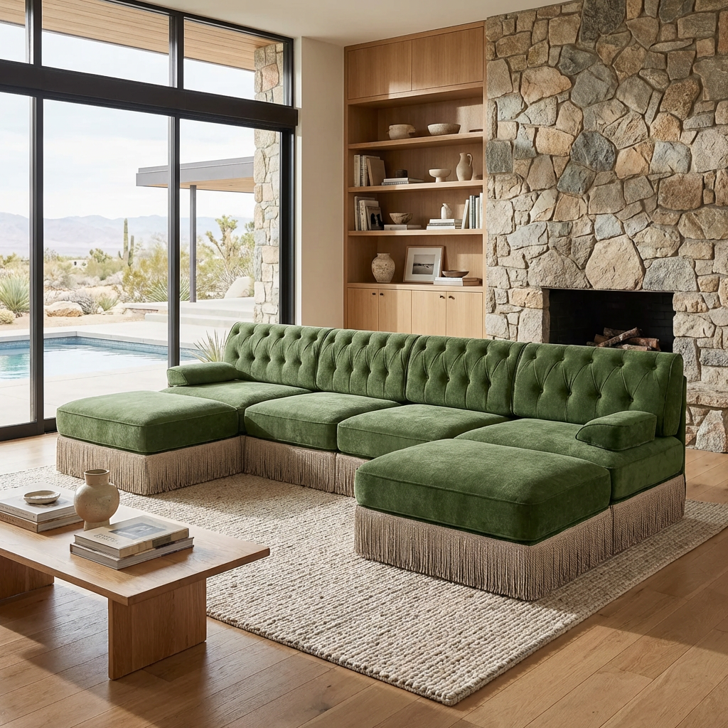 Austin 136" Tufted Velvet 4-Seater Modular U-Shaped Sectional Sofa with 2 Ottomans