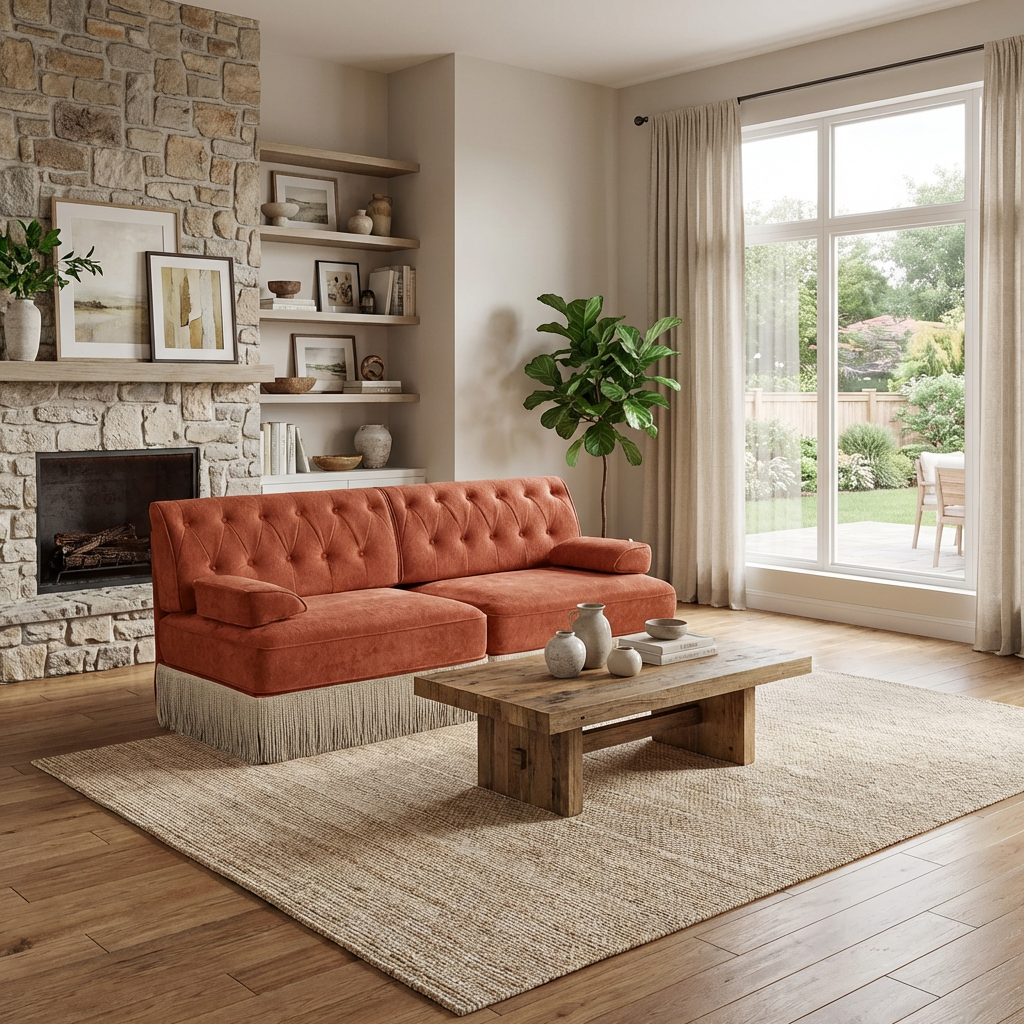 Austin 77" Tufted Velvet 2-Seater Loveseat Sofa with Fringe Skirt Base