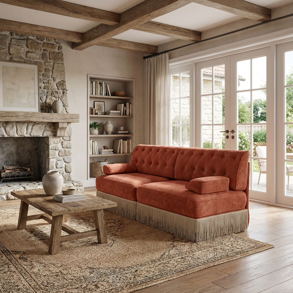 Austin 77" Tufted Velvet 2-Seater Loveseat Sofa with Fringe Skirt Base