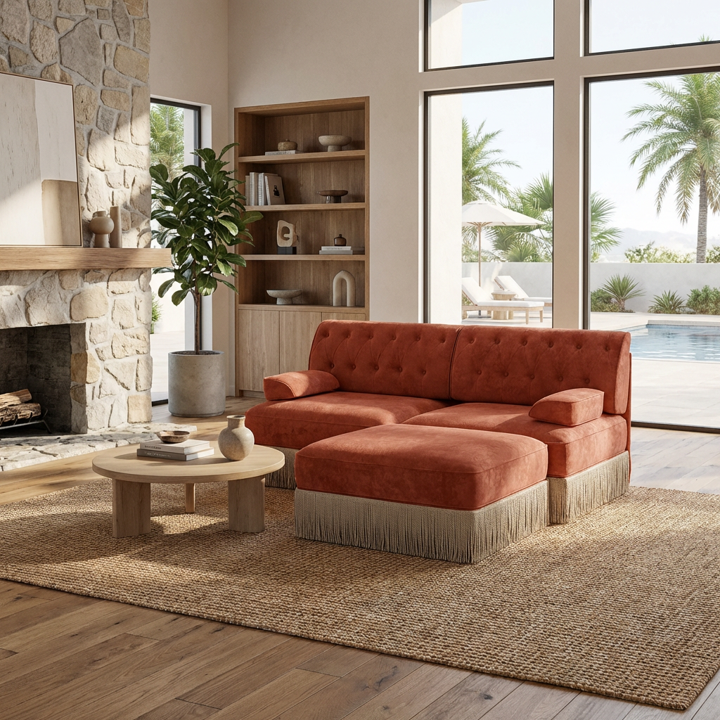 Austin 77" Tufted Velvet Modular L-Shaped Sectional Sofa with Ottoman