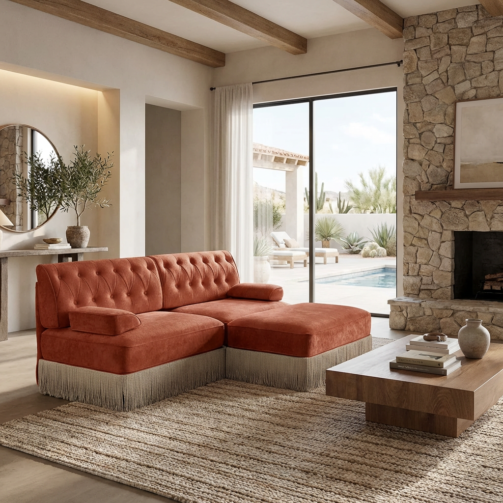 Austin 77" Tufted Velvet Modular L-Shaped Sectional Sofa with Ottoman