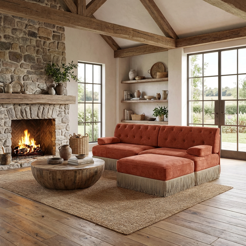Austin 77" Tufted Velvet Modular L-Shaped Sectional Sofa with Ottoman