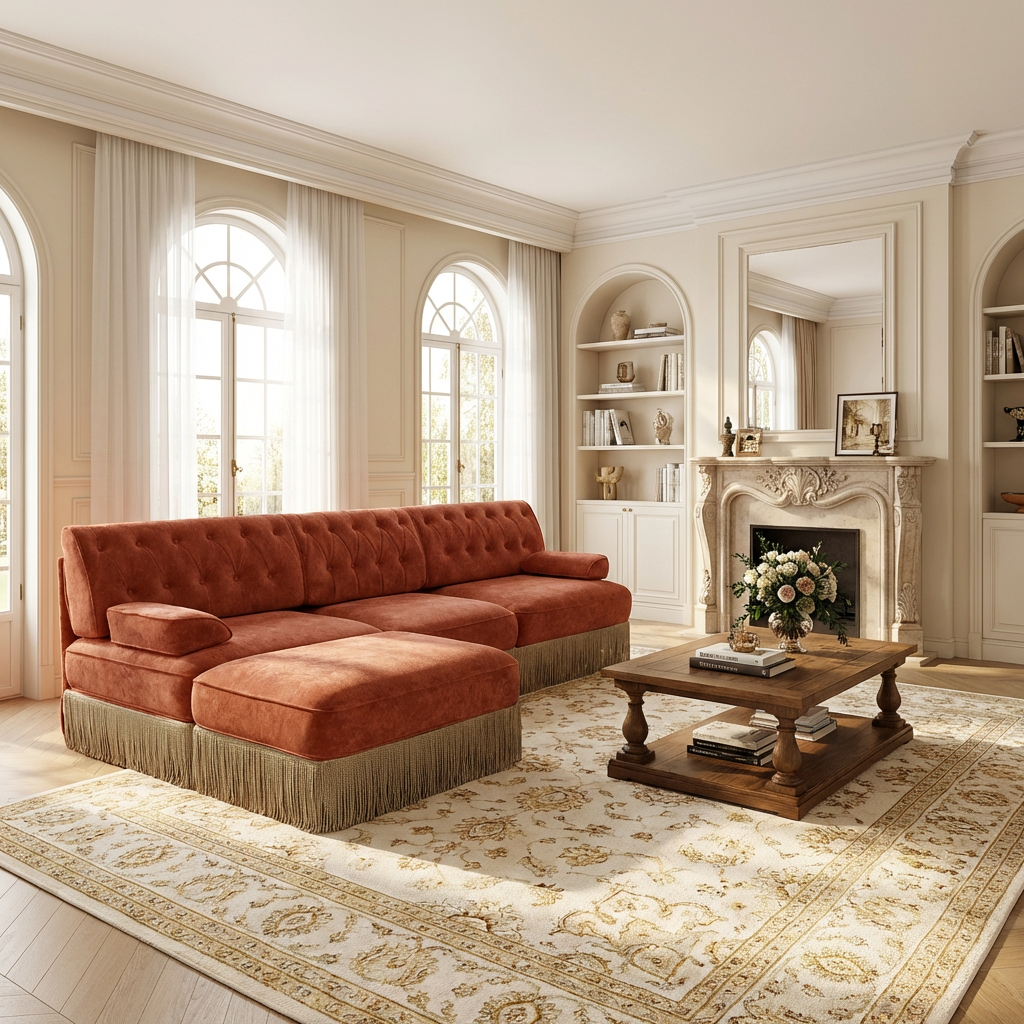 Austin 106" Tufted Modular Velvet 3-Seater Sectional Sofa with Ottoman