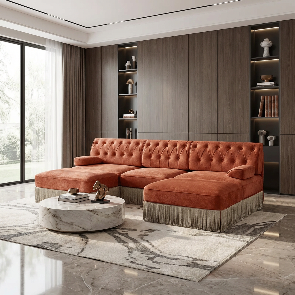 Austin 106" Tufted Velvet Modular 3-Seater U-Shaped Sectional Sofa with 2 Ottomans