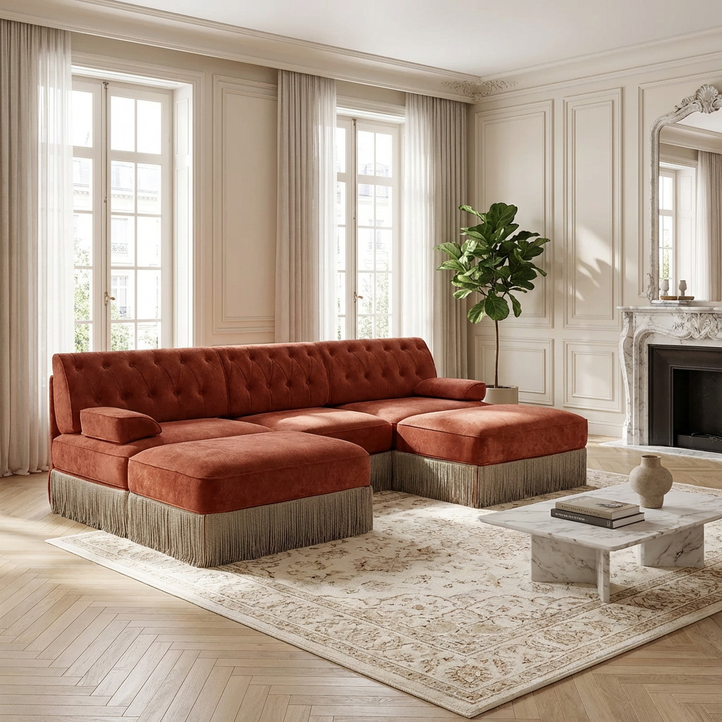 Austin 106" Tufted Velvet Modular 3-Seater U-Shaped Sectional Sofa with 2 Ottomans