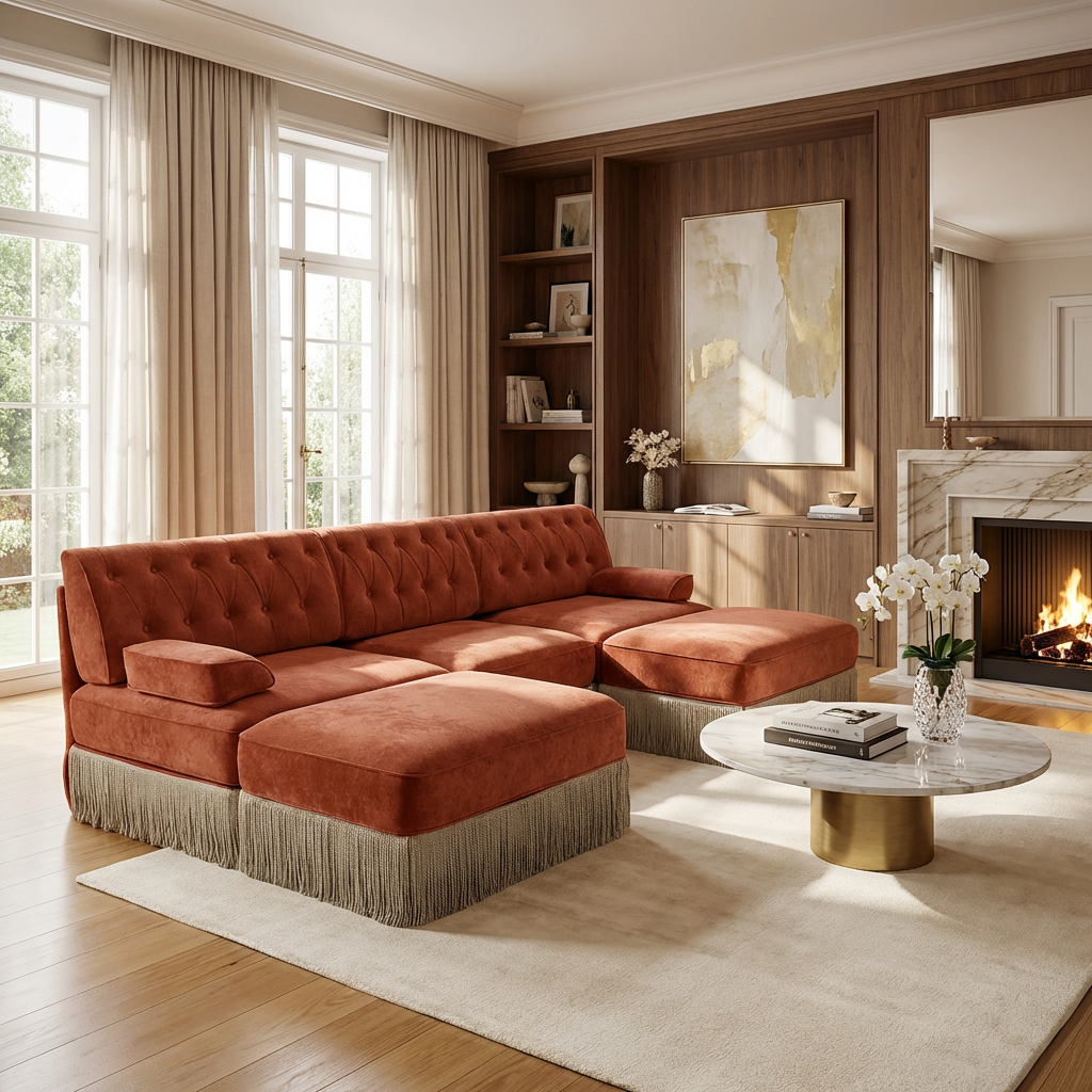 Austin 106" Tufted Velvet Modular 3-Seater U-Shaped Sectional Sofa with 2 Ottomans