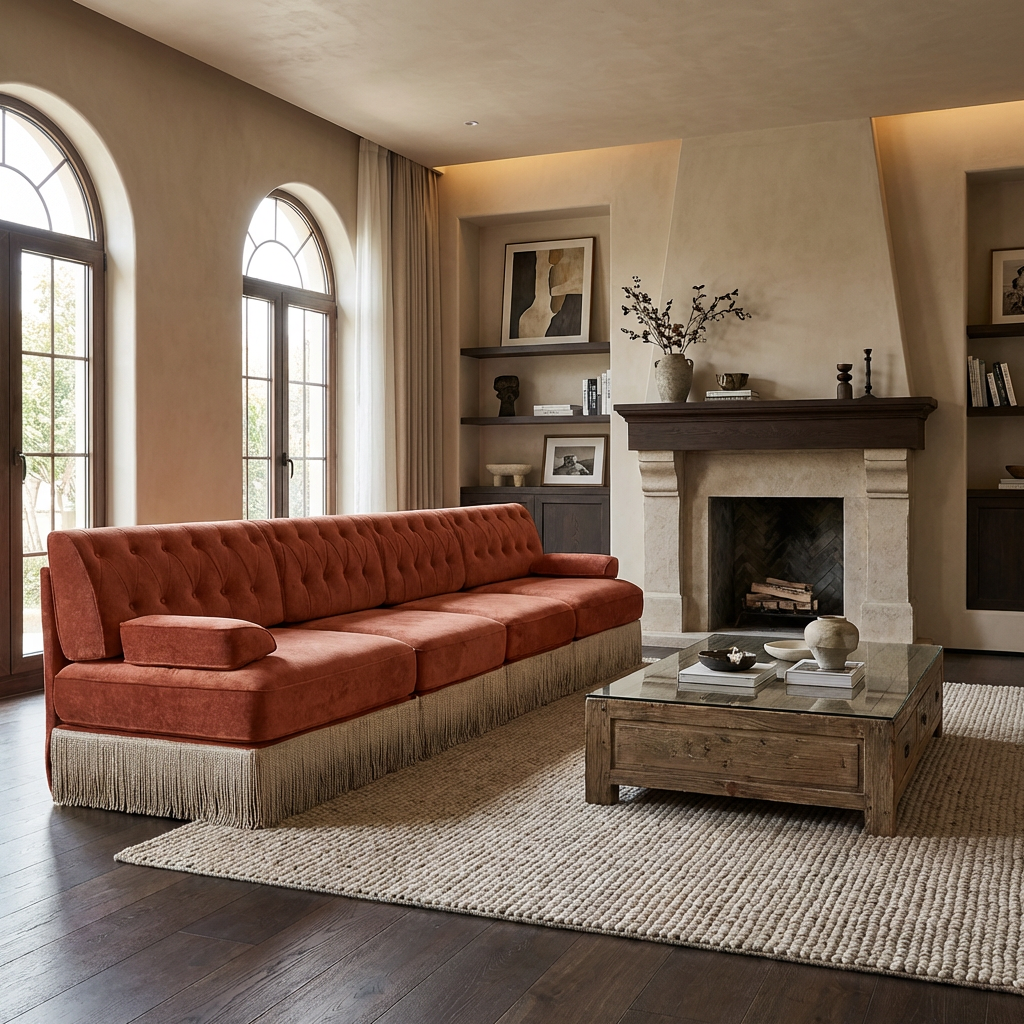 Austin 136" Tufted Velvet 4-Seater Modular Sofa with Fringe Skirt Base