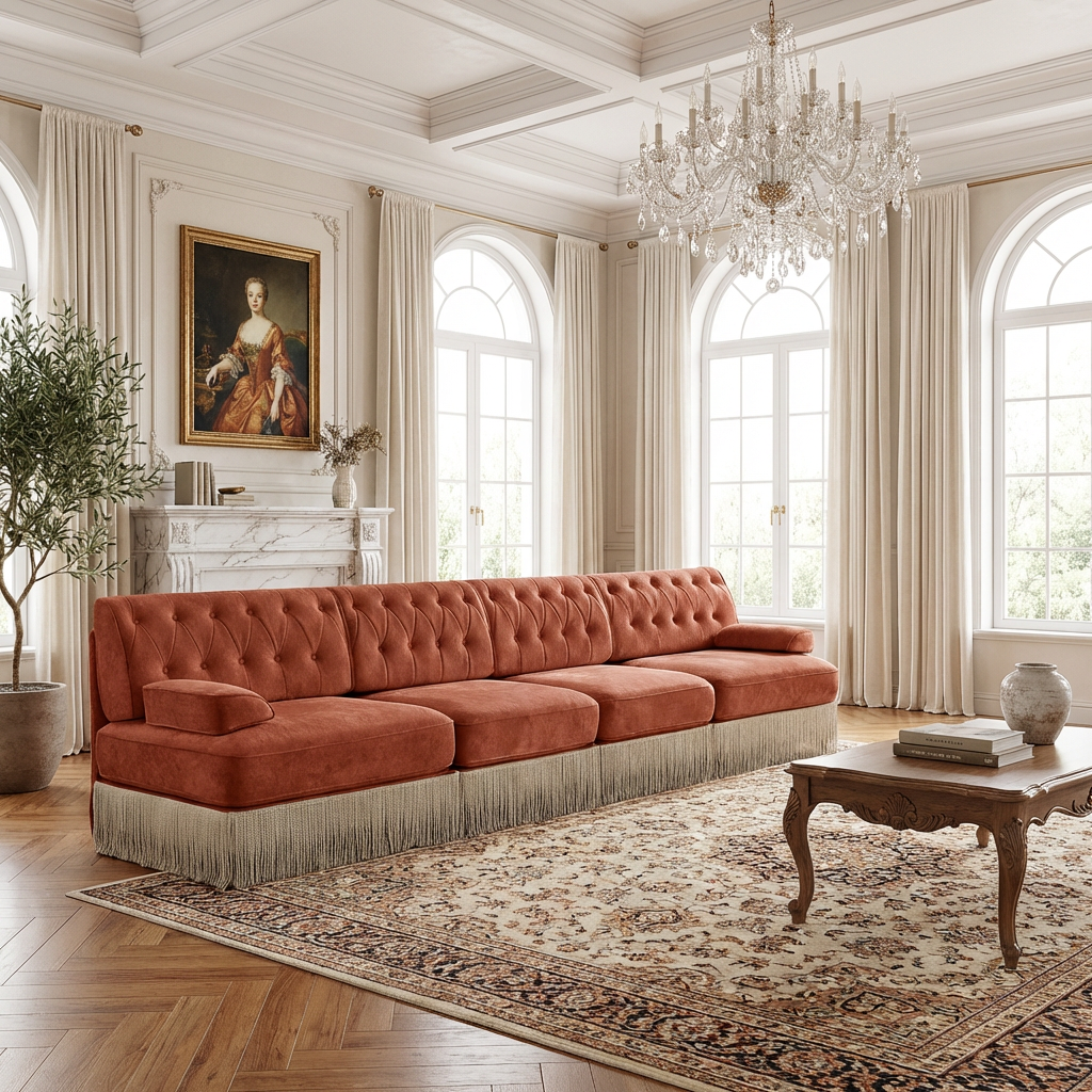Austin 136" Tufted Velvet 4-Seater Modular Sofa with Fringe Skirt Base