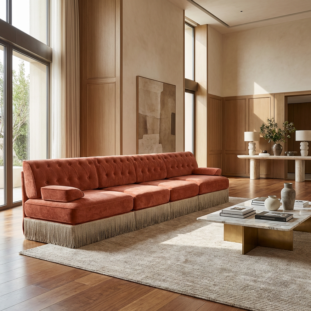 Austin 136" Tufted Velvet 4-Seater Modular Sofa with Fringe Skirt Base