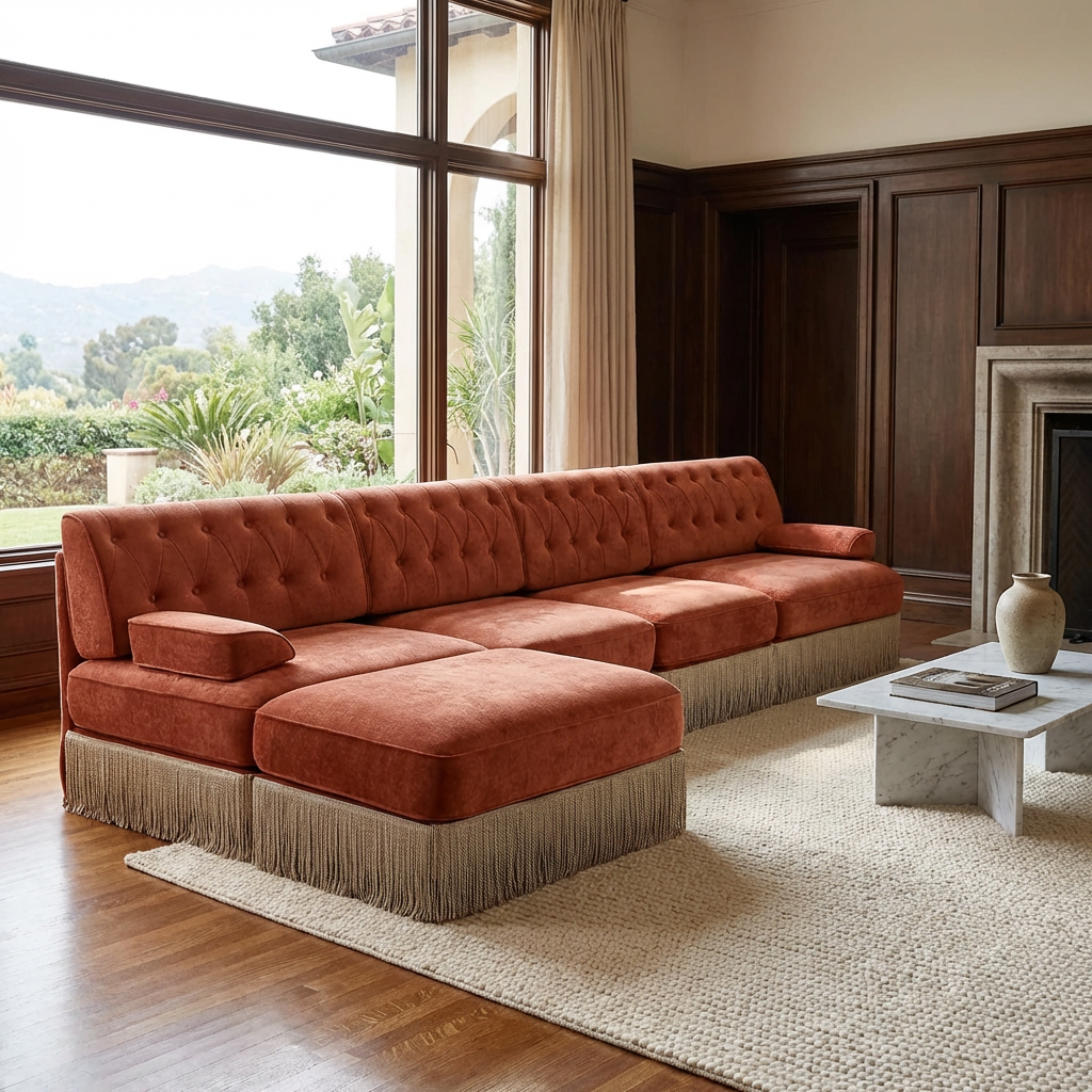 Austin 136" Tufted Velvet 4-Seater Modular Sectional Sofa with Ottoman