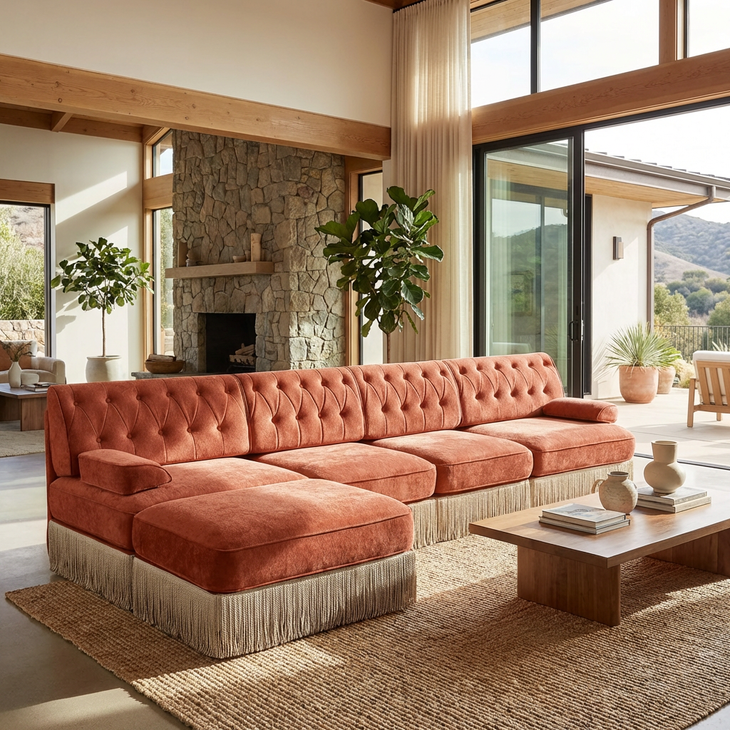 Austin 136" Tufted Velvet 4-Seater Modular Sectional Sofa with Ottoman