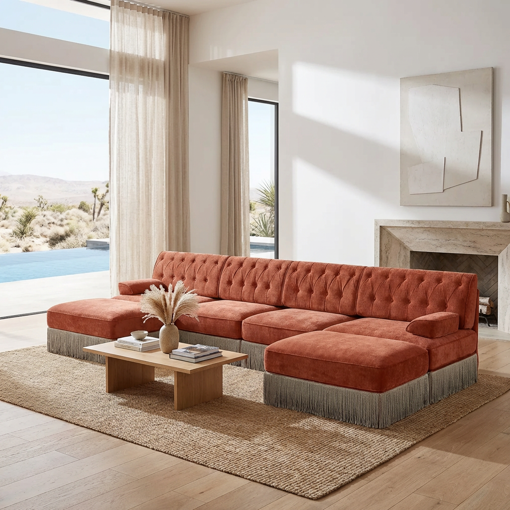 Austin 136" Tufted Velvet 4-Seater Modular U-Shaped Sectional Sofa with 2 Ottomans