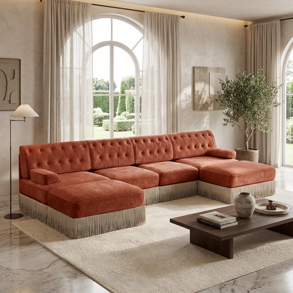 Austin 136" Tufted Velvet 4-Seater Modular U-Shaped Sectional Sofa with 2 Ottomans
