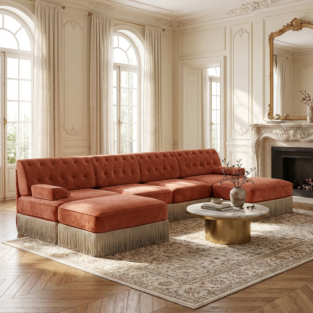 Austin 136" Tufted Velvet 4-Seater Modular U-Shaped Sectional Sofa with 2 Ottomans