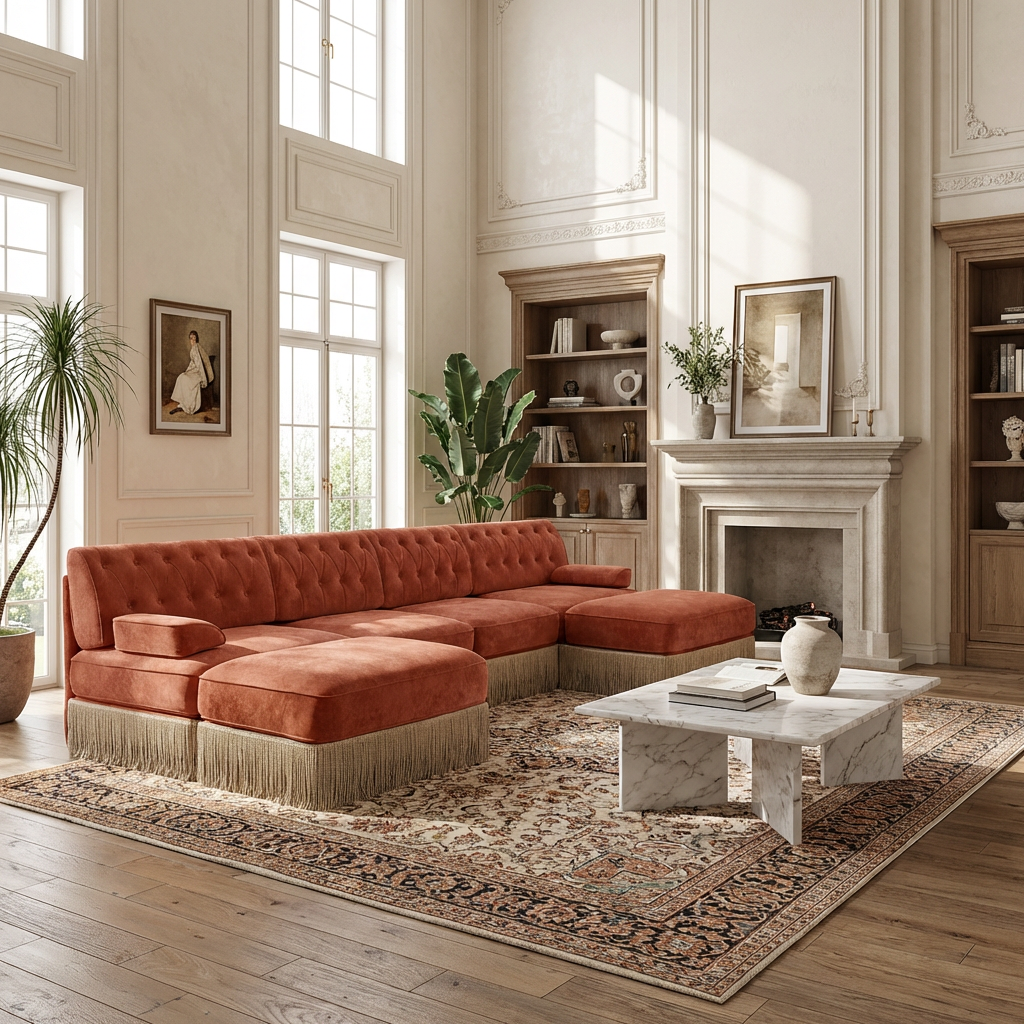 Austin 136" Tufted Velvet 4-Seater Modular U-Shaped Sectional Sofa with 2 Ottomans