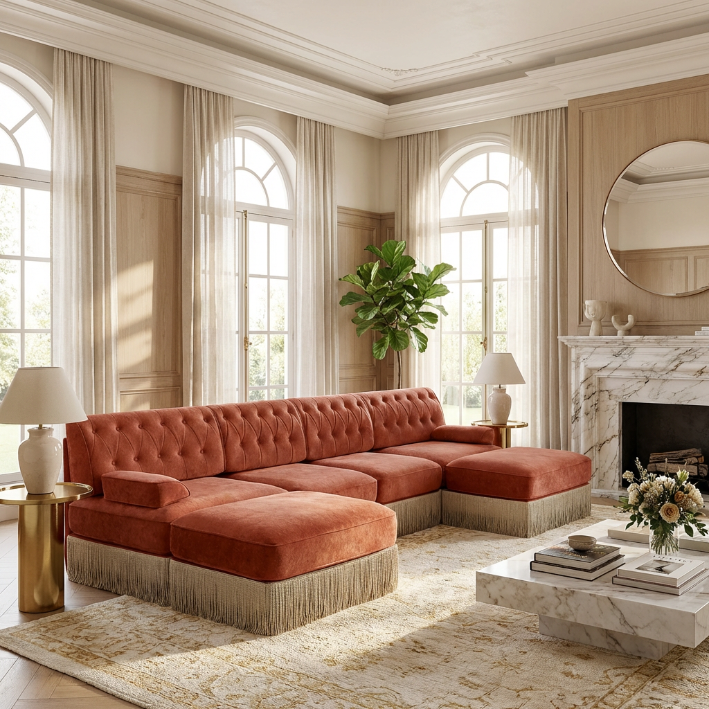 Austin 136" Tufted Velvet 4-Seater Modular U-Shaped Sectional Sofa with 2 Ottomans