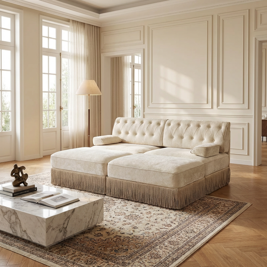 Austin 77" 4 Pieces Tufted Velvet Modular Sofa with 2 Ottomans