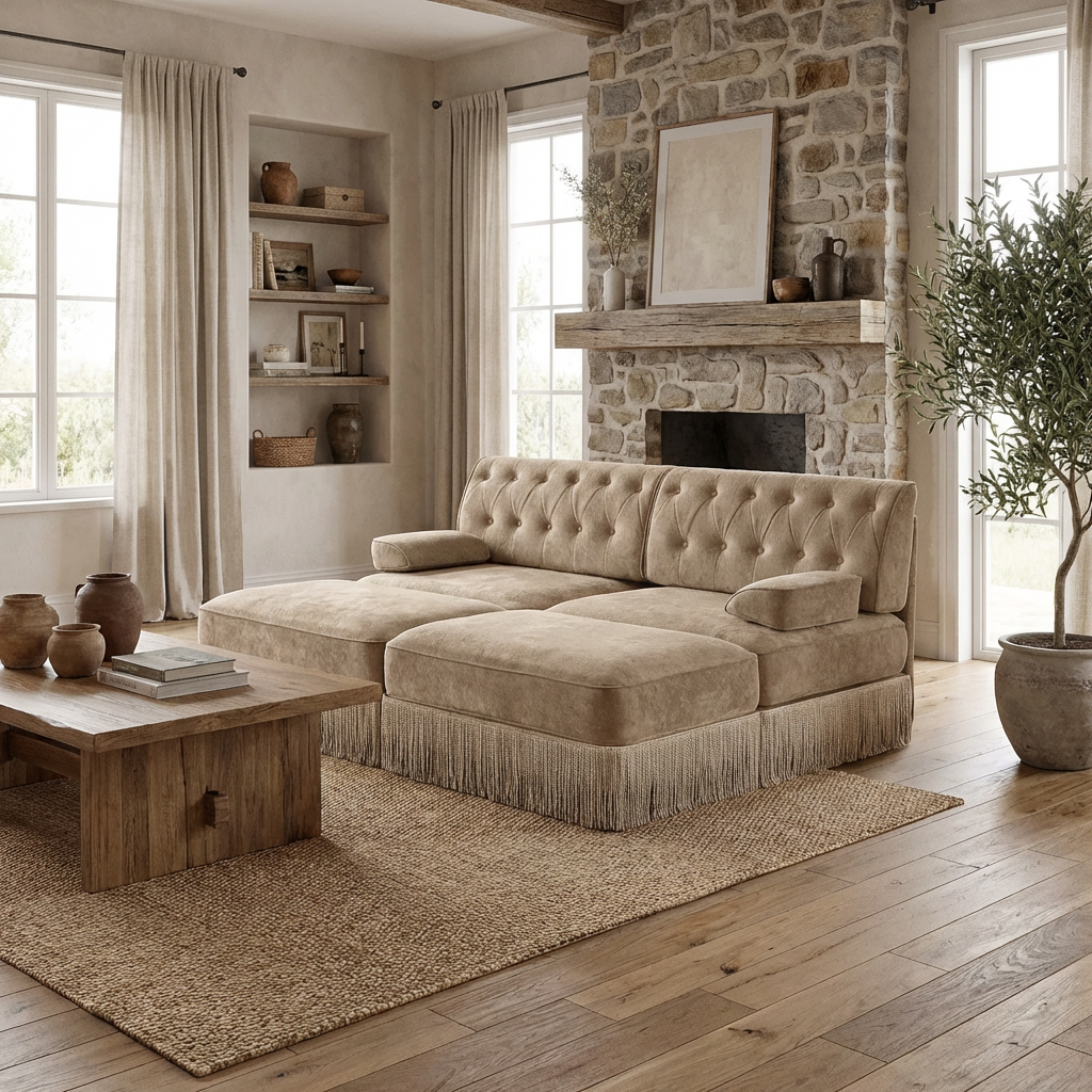 Austin 77" 4 Pieces Tufted Velvet Modular Sofa with 2 Ottomans