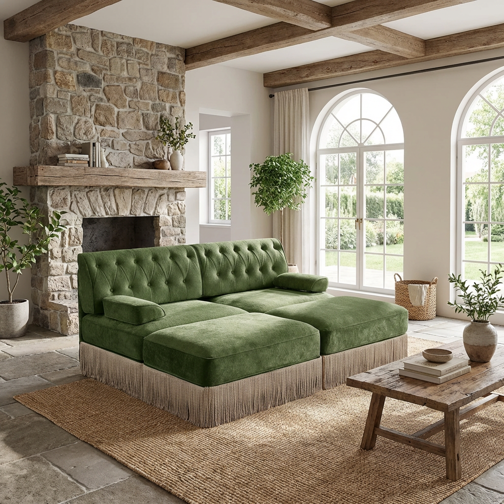 Austin 77" 4 Pieces Tufted Velvet Modular Sofa with 2 Ottomans