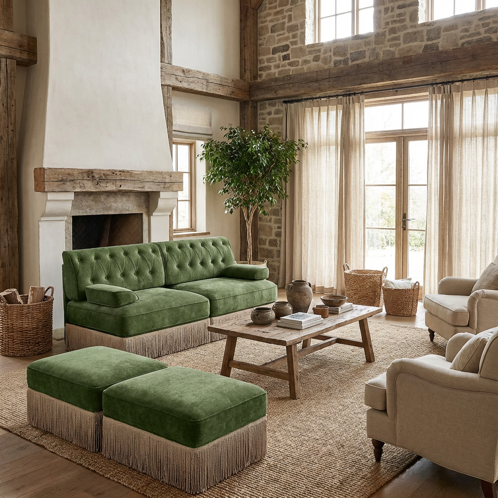 Austin 77" 4 Pieces Tufted Velvet Modular Sofa with 2 Ottomans