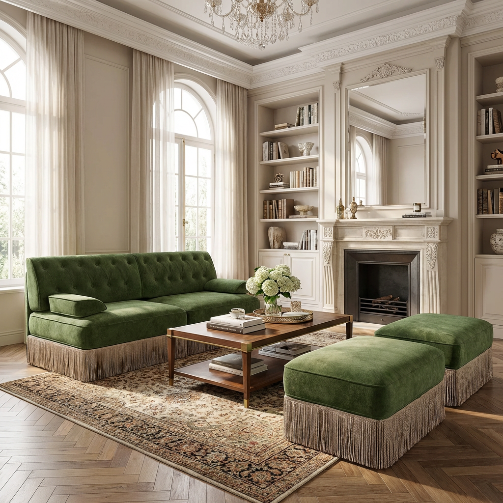 Austin 77" 4 Pieces Tufted Velvet Modular Sofa with 2 Ottomans