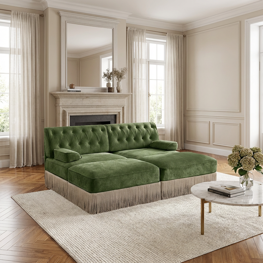 Austin 77" 4 Pieces Tufted Velvet Modular Sofa with 2 Ottomans