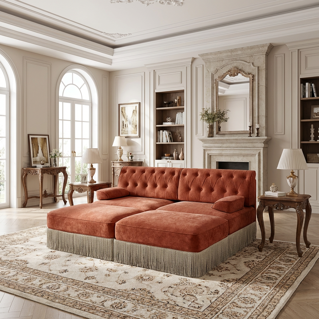 Austin 77" 4 Pieces Tufted Velvet Modular Sofa with 2 Ottomans
