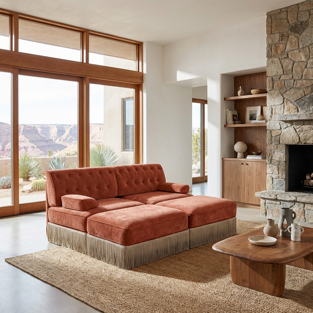 Austin 77" 4 Pieces Tufted Velvet Modular Sofa with 2 Ottomans