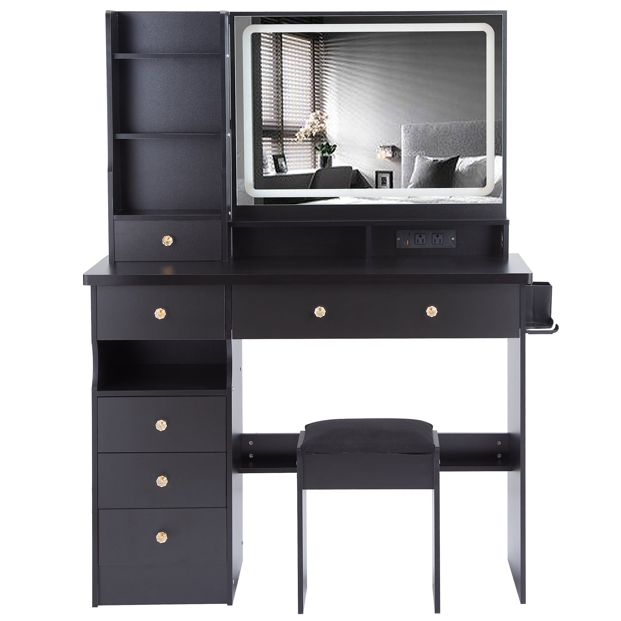 Aarhus 41" Black Vanity Set with LED Mirror and USB Power Station