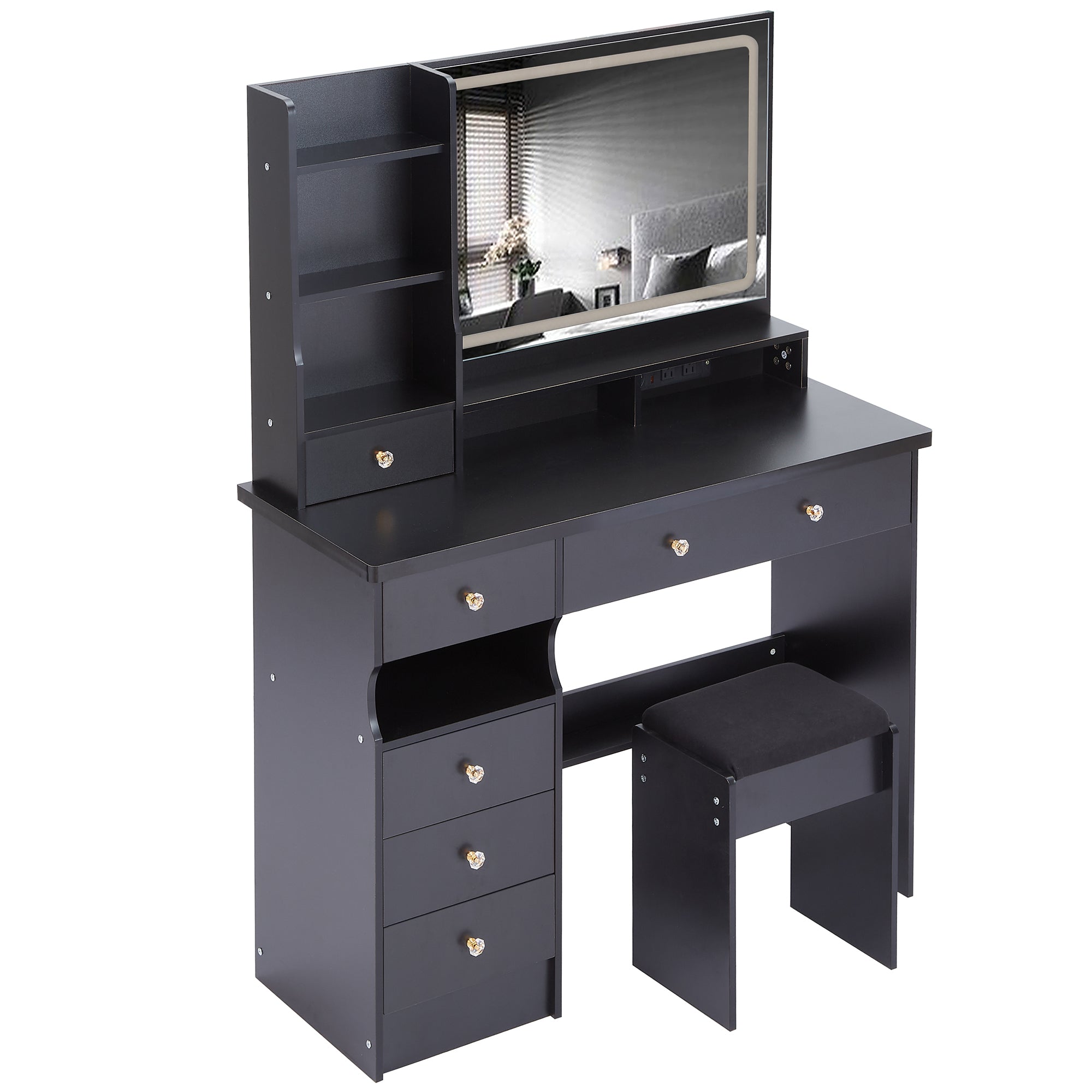 Aarhus 41" Black Vanity Set with LED Mirror and USB Power Station