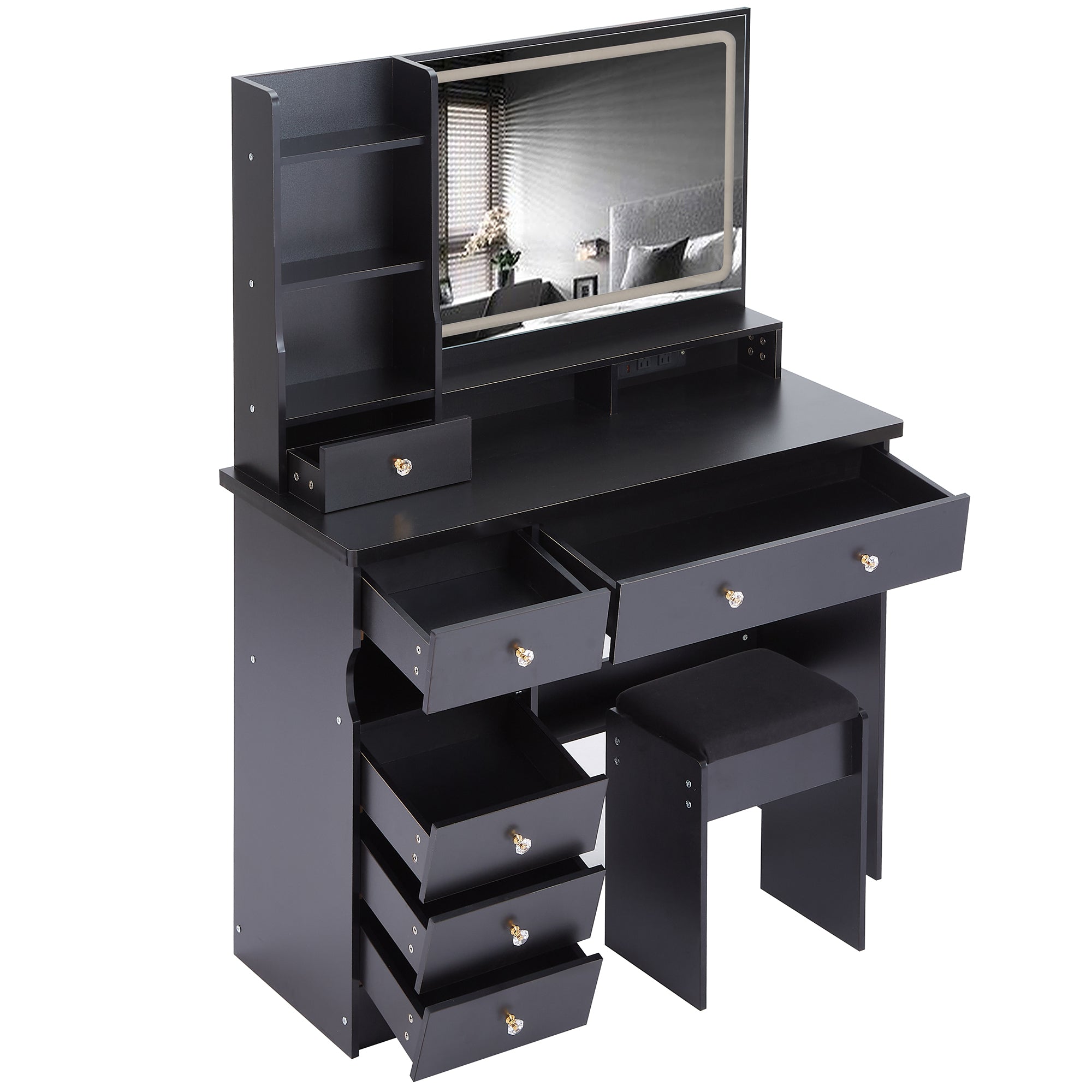 Aarhus 41" Black Vanity Set with LED Mirror and USB Power Station