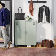 walnut 2-door cabinet - grey metal - sleek storage for living room or office