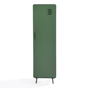 walnut locker cabinet - green metal - modern storage for bedroom or home office