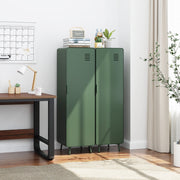 walnut locker cabinet - green metal - modern storage for bedroom or home office