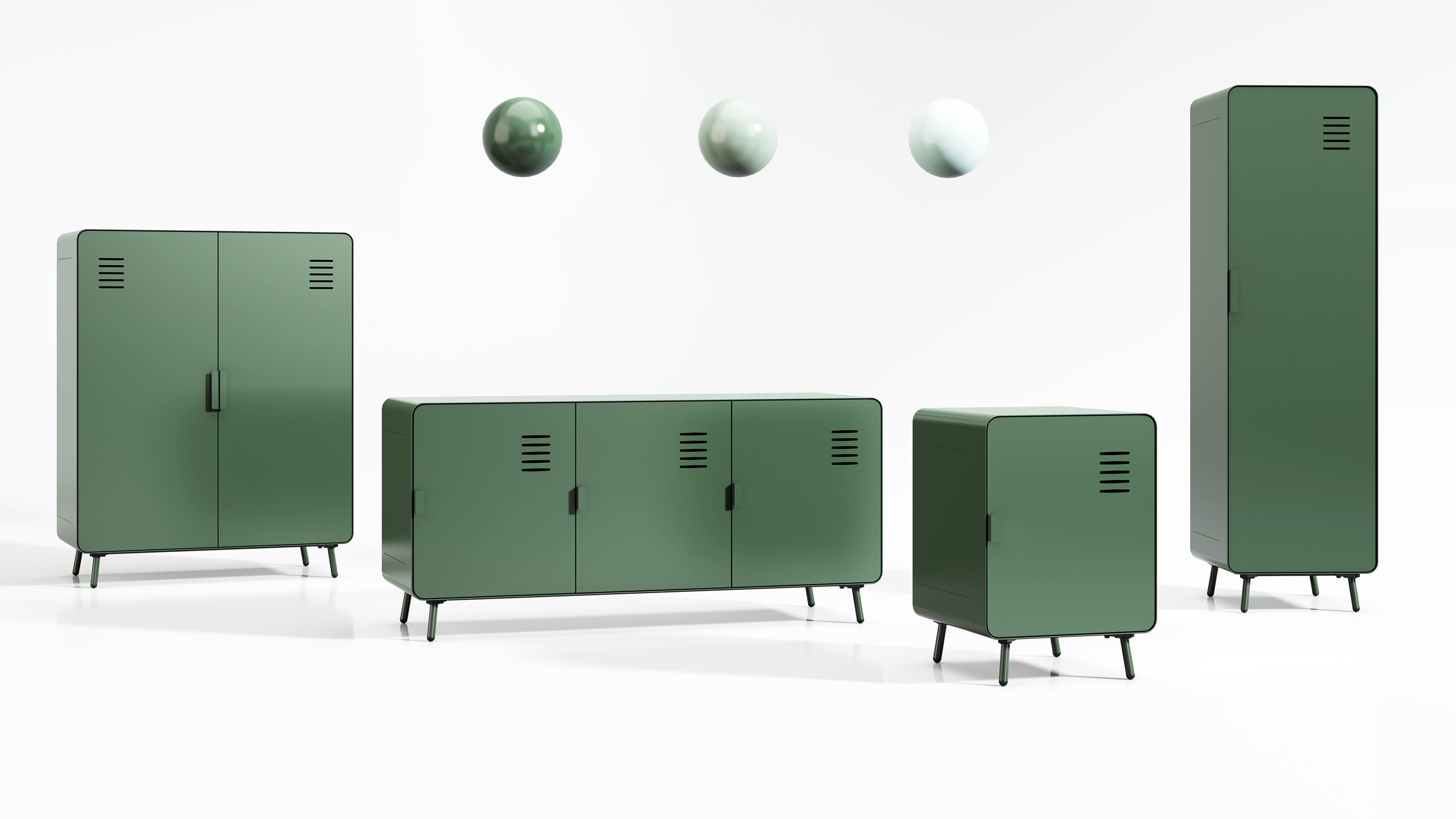 Homy Casa Walnut 2PC Morandi Green Compact Metal Storage Cabinet Night Stand with Ventilated Door no locker Assembled
