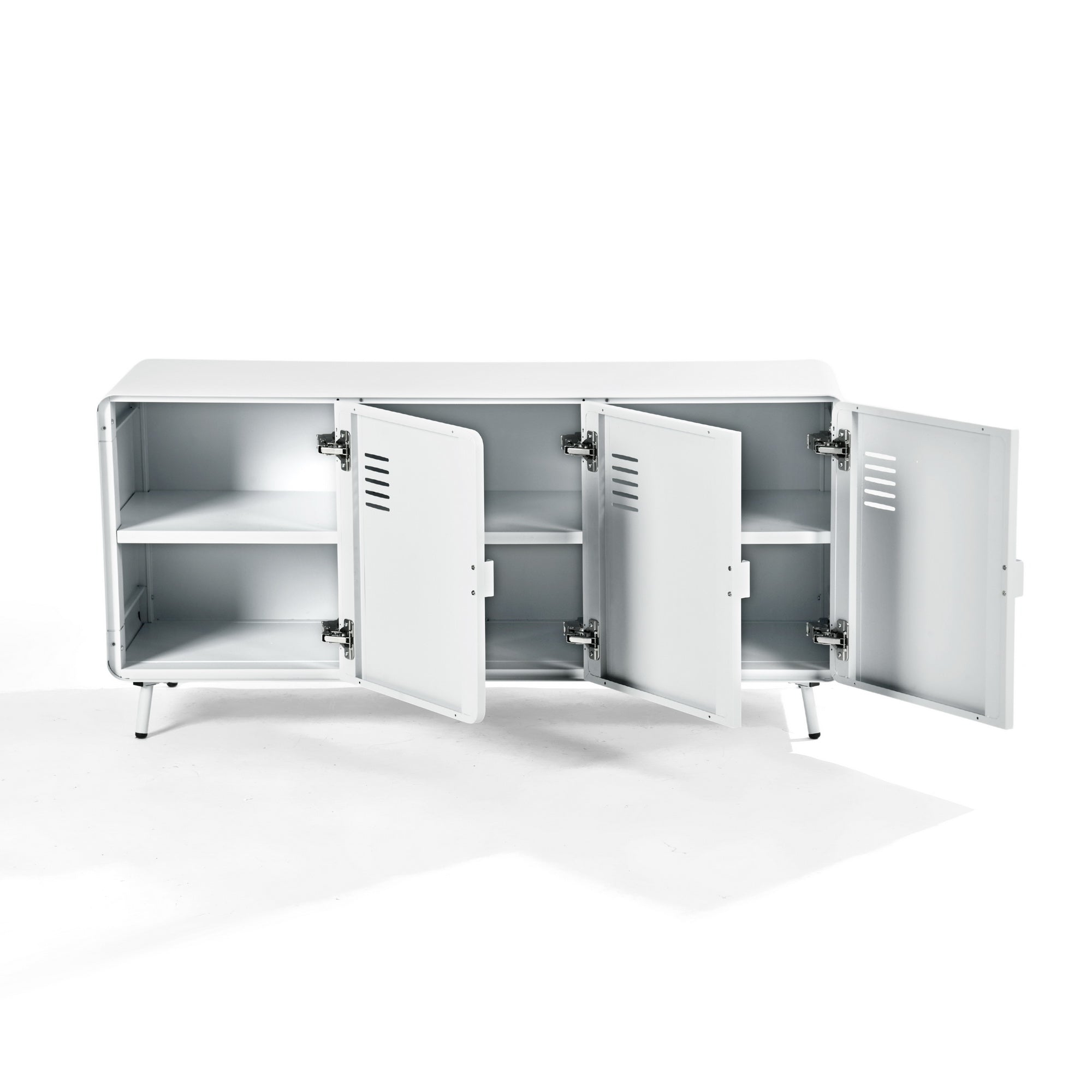 Homy Casa Walnut 47" Morandi Blue Metal Storage Locker with Rounded Edges