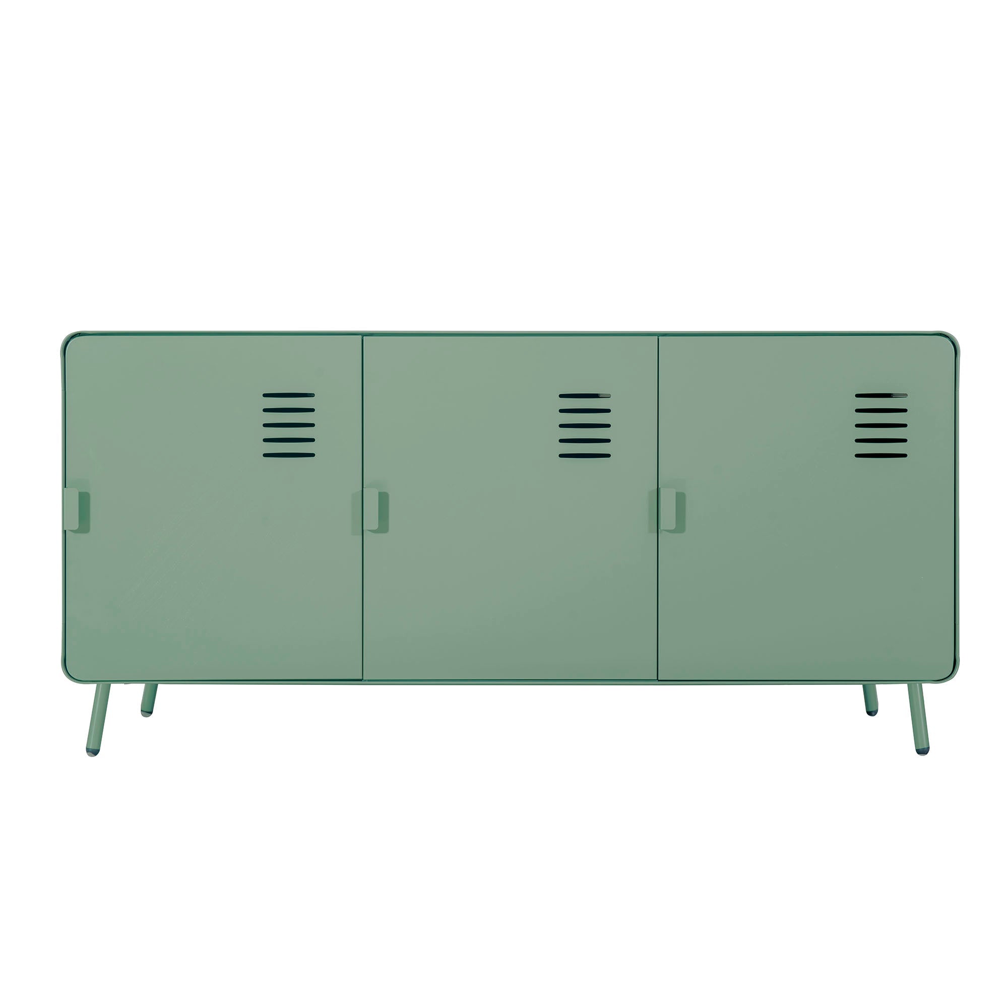 walnut tv stand - blue metal - modern media console for living room or entertainment area






