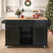 Java 53" Rolling Kitchen Island with Drop Leaf Rubberwood Top and Storage Drawers