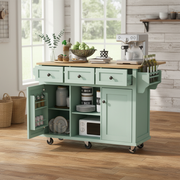 Java 53" Rolling Kitchen Island with Drop Leaf Rubberwood Top and Storage Drawers