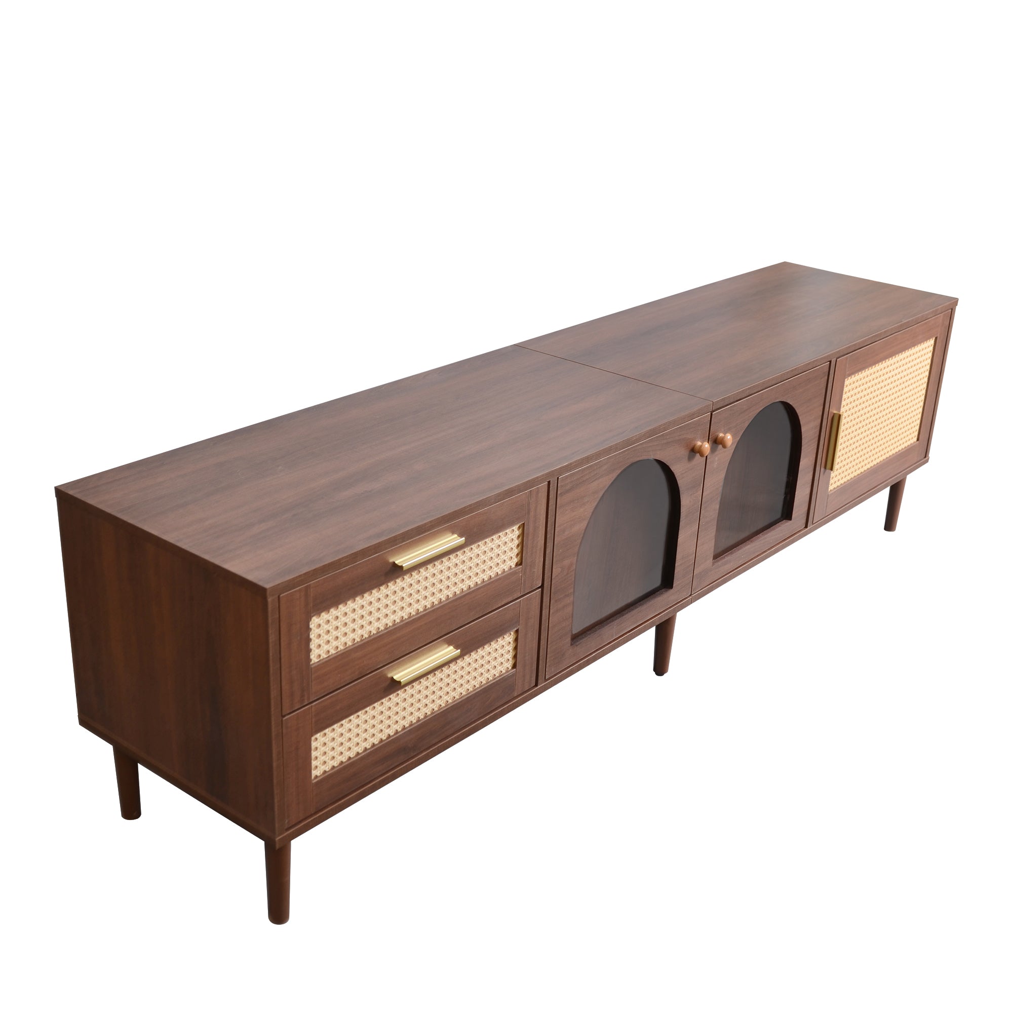 Calmera Rattan Media Console with Drawers and LED Light