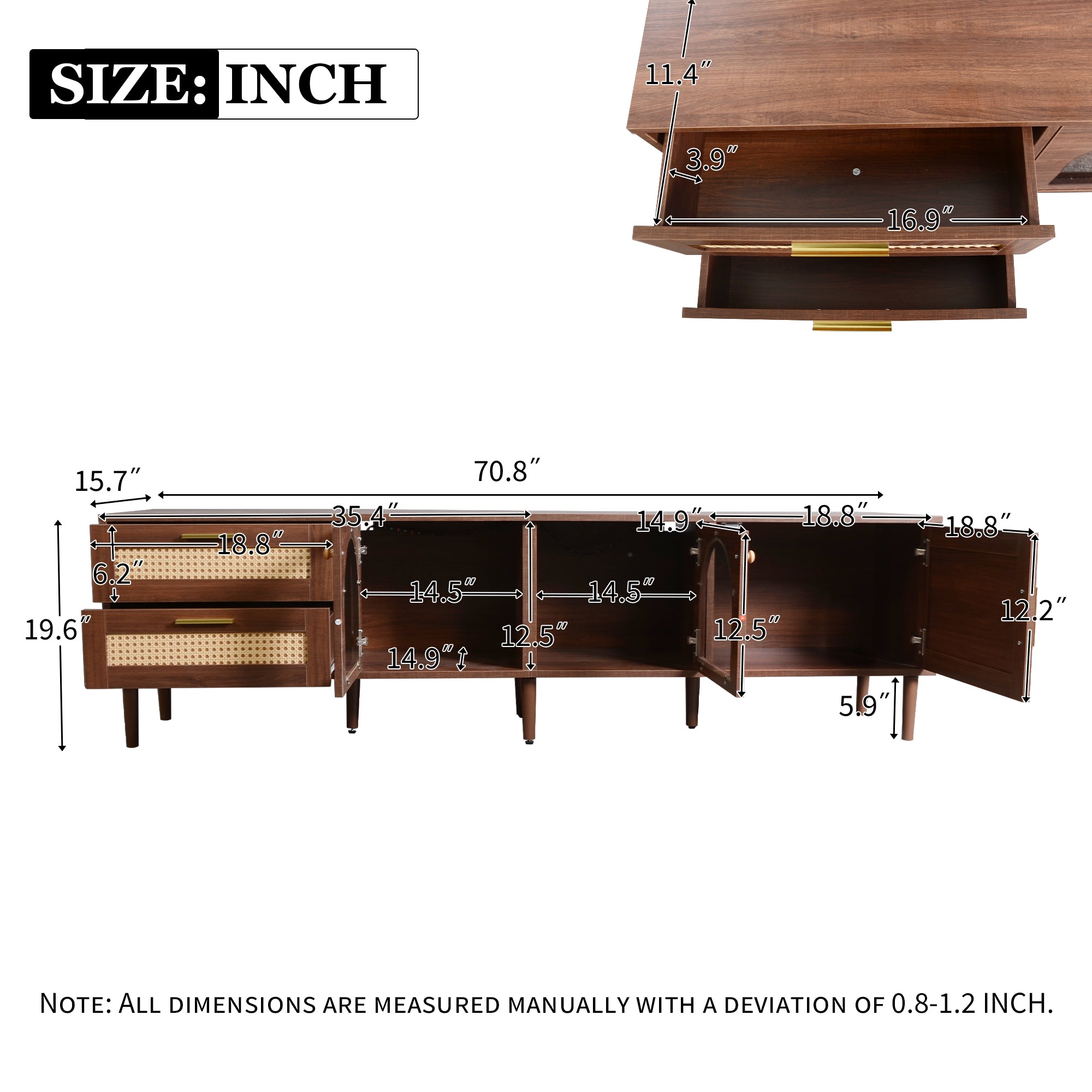 Calmera Rattan Media Console with Drawers and LED Light