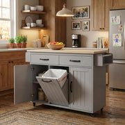 Homy Casa Kitchen Island Cart with Tilt-Out Trash Storage and Rolling Wheels, Grey